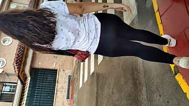 It is rainning cum over teen's hair and ass