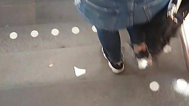 Fat ass teen in metro