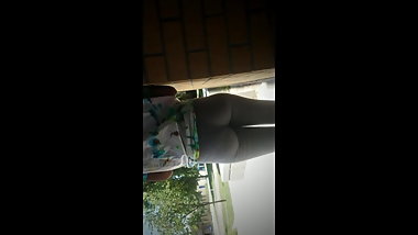 Petite Ebony Babe Slim Thick Ass in Grey Leggings