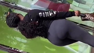 Sexy ebony flashing panties in see through leggings