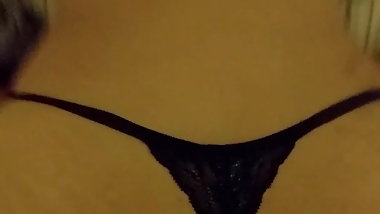 Asian moans while fucked with her thong on