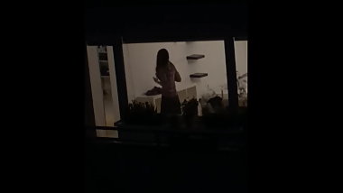 Neighbor teen voyeured at morning routine