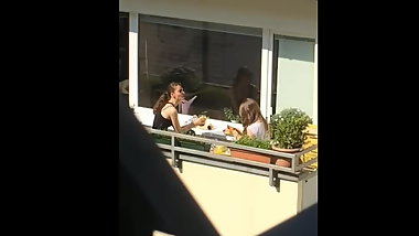 Neighbor teen and girlfriend breakfast candid views