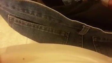 Girl sits on toilet (POV)