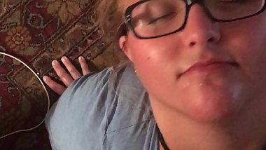 Young BBW takes facial on glasses