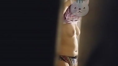 Sister spy getting dressed. She saw me.