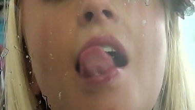 Horny Blonde Tongue Spit Tease