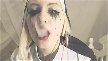 Slutty Nun Smokes and strips