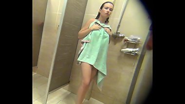 Nice chubby busty girl in the shower hidden cam