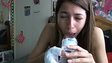 Dumb whore deepthroating a bottle