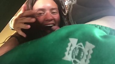 blowjob under park bench ends with cum on her face