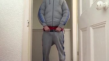 Teen Chav in puffa & Adidas tracksuit wank