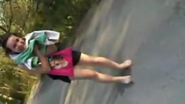 French teen pees under her skirt in front of her gfs