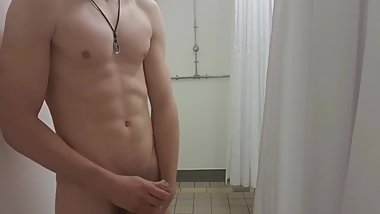 Teen boy cums twice in community showers