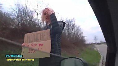 Blonde German in Black Puffy Jacket Sex