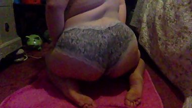 chubby hairy teen cums hard on a dildo