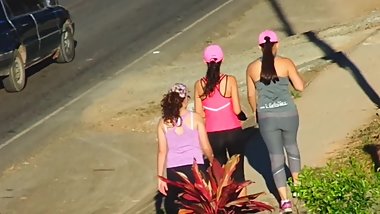 THREE TIGHT PETITE TEEN PUSSYS IN YOGA PANTS!
