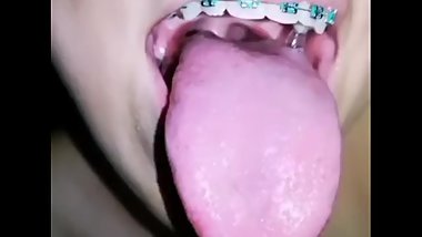 Spit and tongue play teen with braves POV