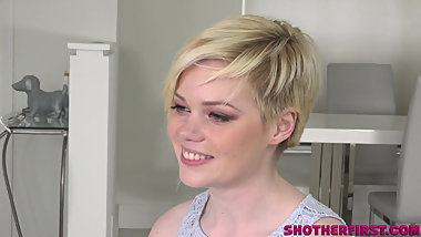 Cute young girl in her first porn scene