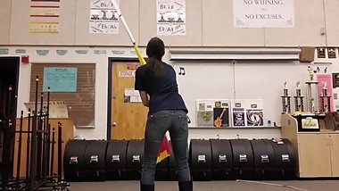 Band teacher dancing in front of camera