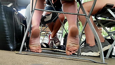 Candid teen soles in action