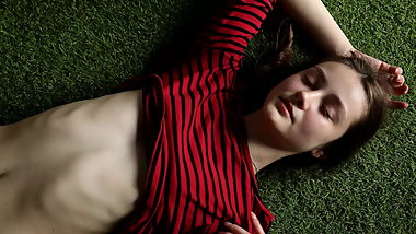 Alisa Angel - Cute Shy Teen Brunette Takes Off Her Shorts