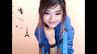 Fine-ass asian cutie dances in hot shorts and thong