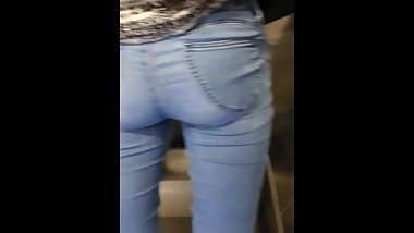 Spying on a jeans butt of blonde german teen  creep voyeur