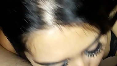 Slut sucks crossdresser's cock