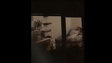 Neighbor teen watch me wank and she masturbate again