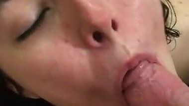 Teen sucks and swallows cum in bathroom