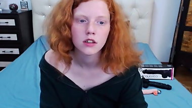 Redhead teen feet show, toe sucking and dildo play