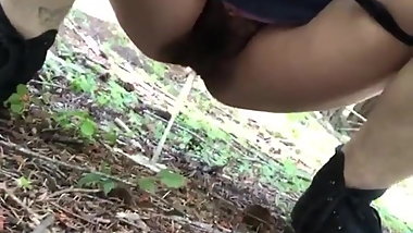 Hairy teen urinates in public
