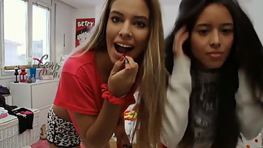 Two sexy teens dancing at home