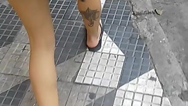 following foot in the street