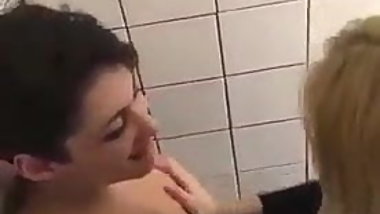 Lesbians get hot in toilet cubicle