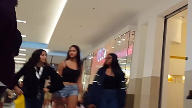 Candid voyeur tall thick ass teen in jean shorts at mall