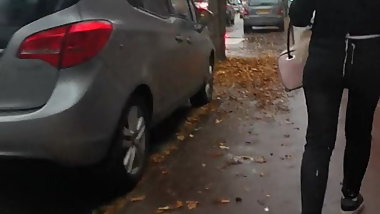 Cum on black denim ass