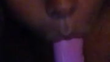 Sucking pink dildo