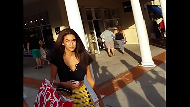 Candid voyeur hot tall teen legs shopping with dad