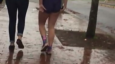 College girl jiggly ass in shorts