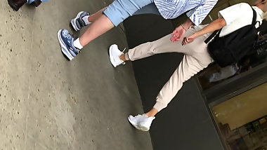 Teen girl shwoing off butt cheeks in shorts part 2