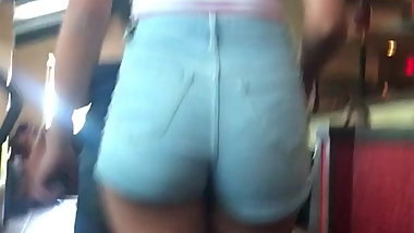 Tight teen in shorts slo mo