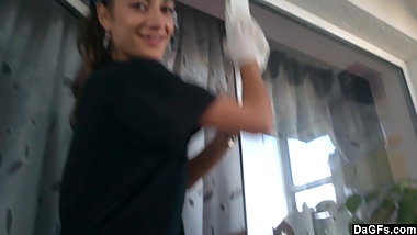 Amateur GF Undressing While Cleaning