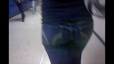 Candid Blonde hot teen girl in tight jeans