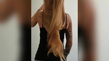 Dutch girl shows her ass and long hair