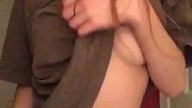 Teen shows hairy armpits and big natural tits to boyfriend