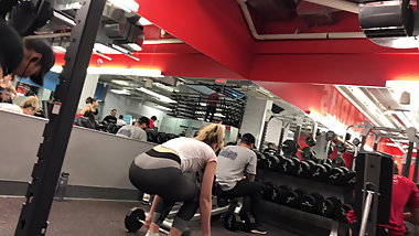 Blond prety girl in gray tights, cute butt part 2