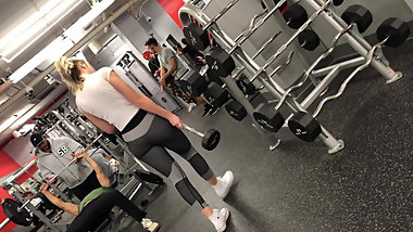 Blond prety girl in gray tights, cute butt part 3