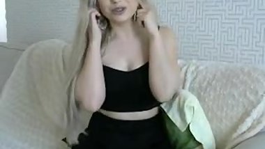 Young pretty blondie strips naked and oils up her small tits